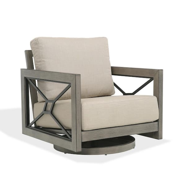 Marindo 1-Piece Aluminum Swivel Outdoor Lounge Chair with Echo Dune Sunbrella Cushions