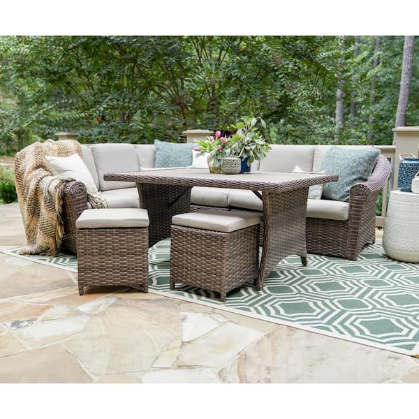 Leisure Made Walton 7-Piece Wicker Outdoor Sectional with Tan  Cushions-515562-TAN - The Home Depot