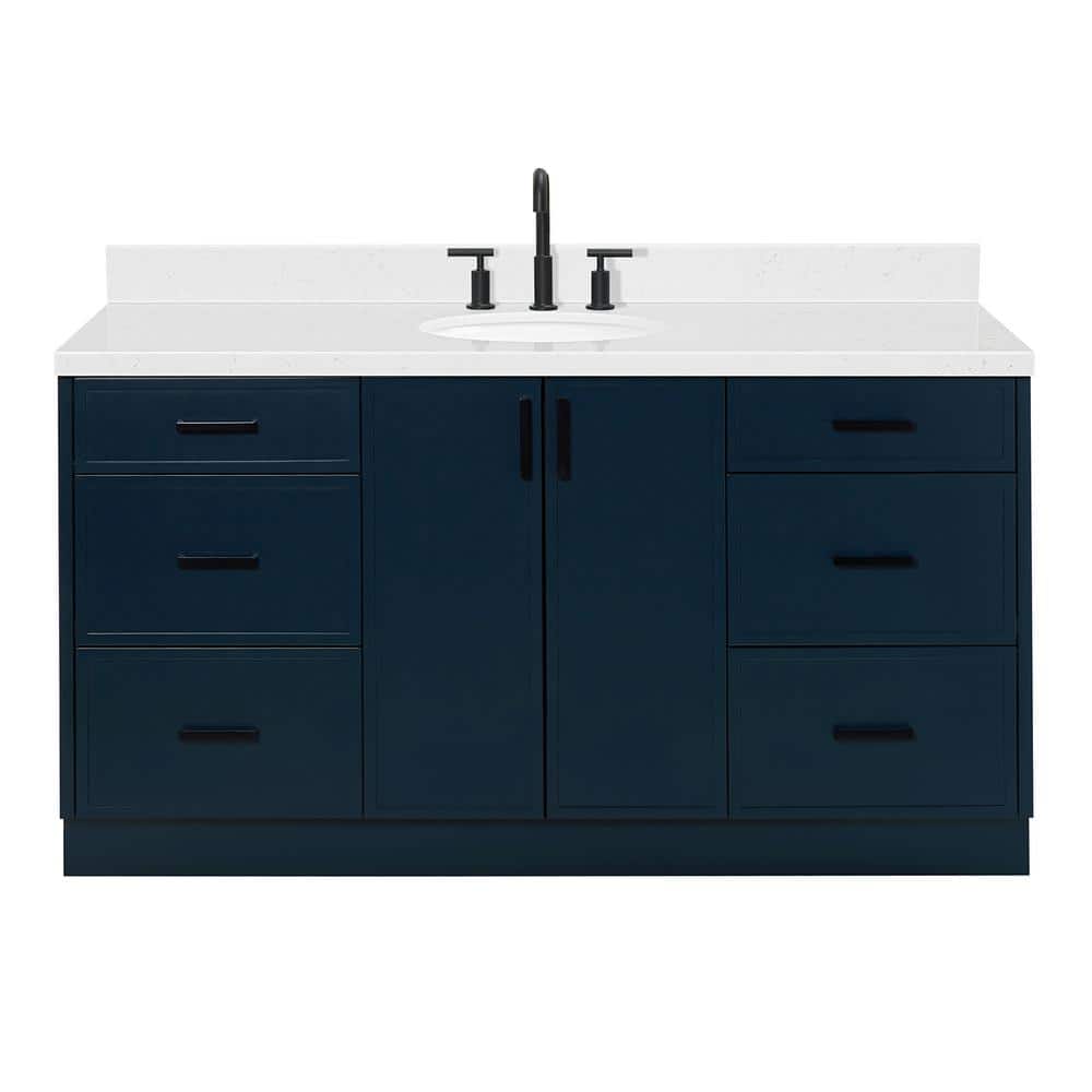 Midnight Blue 66" Freestanding Single Vanity with Carrara Quartz Top