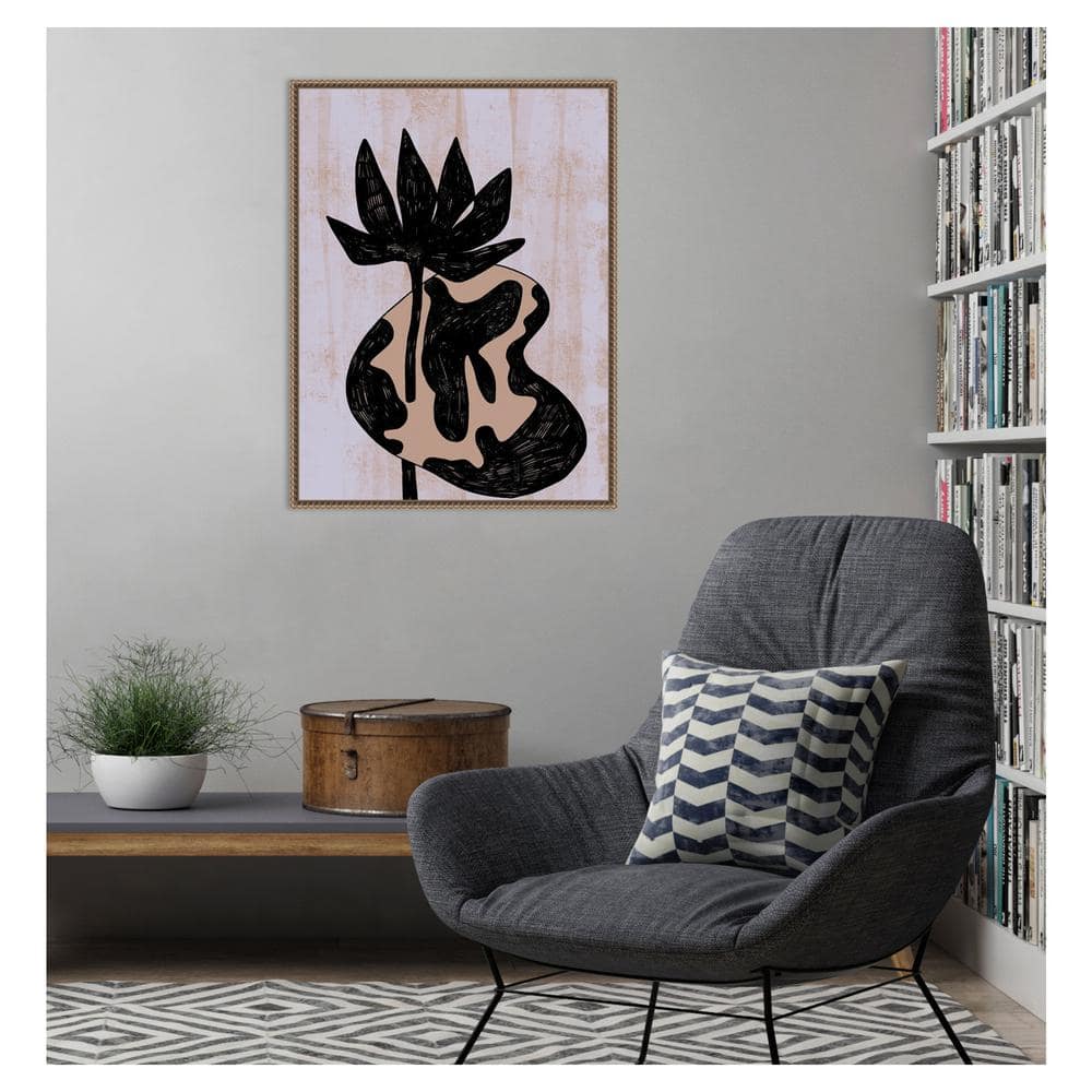 Abstract Lotus in Beaded Bronze Framed Canvas Wall Art