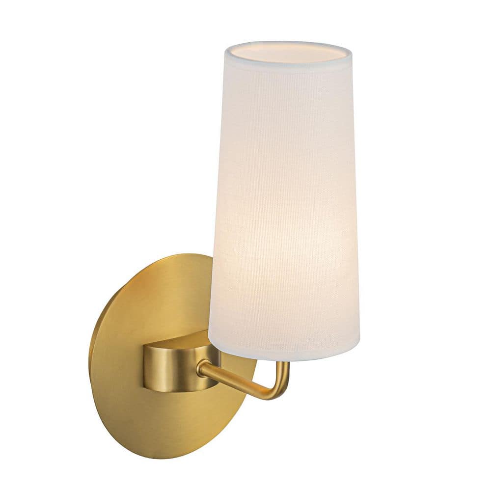 13 in. 1-Light Gold Wall Sconce with White Linen Fabric Shade price history on PriceWatchPro