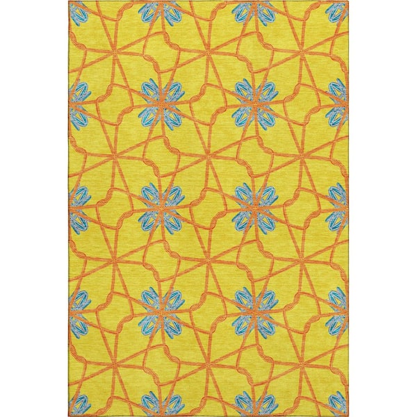 Addison Rugs Mayfield Premium Machine Washable Abstract AMF958 Yellow 2 ft. 6 in. x 3 ft. 10 in. Area Rug