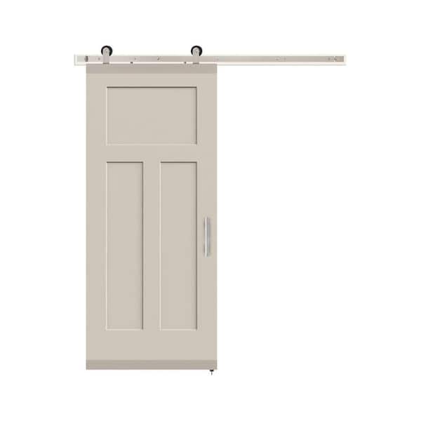 JELD-WEN 36 in. x 84 in. Craftsman Primed Smooth Molded Composite MDF Barn Door with Modern Hardware Kit