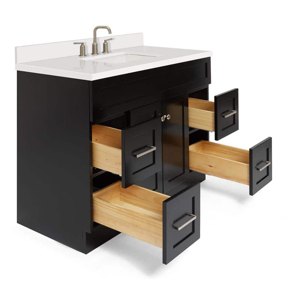 Hamlet 43" Black Solid Wood Vanity with White Quartz Top