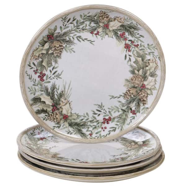 Holly and Ivy 4-Piece Holiday Multicolored Earthenware 11 in. Dinner Plate Set (Service for 4)