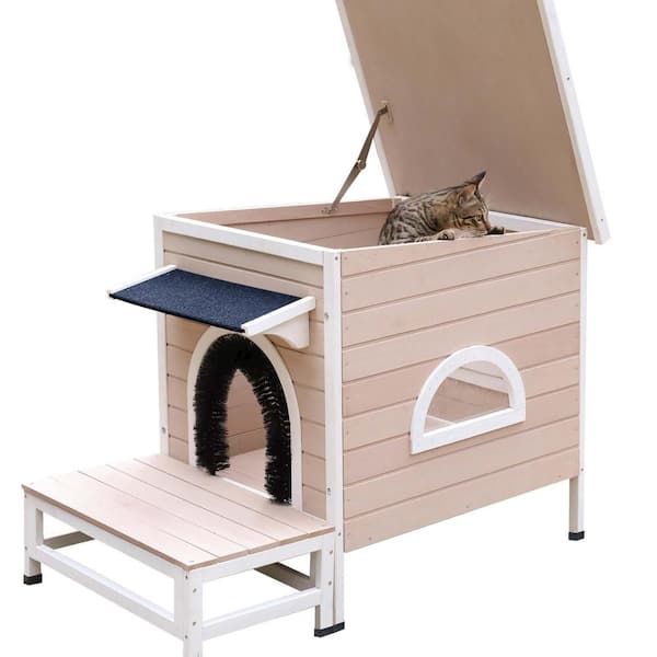Foobrues Outdoor and Indoor Wooden Kitty Shelter for Feral Cats Enclosure  Waterproof Small Animal Cat House MJX-23171229 - The Home Depot