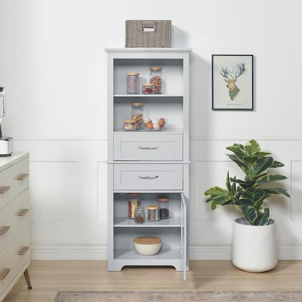 FUNKOL 23.63 in. L x 11.82 in. W x 60 in. H in Gray Ready to Assembly MDF Rectangle Base Kitchen Cabinet