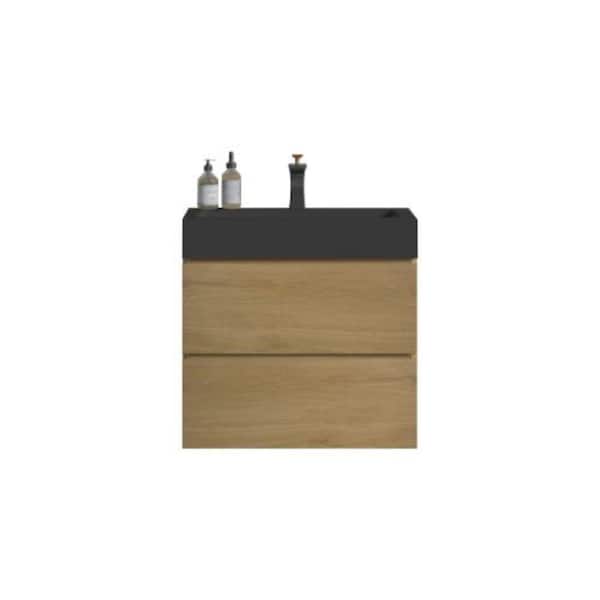 Alice 24.00 in. W x 18.10 in. D x 25.20 in. H Wall Mounting Bath Vanity in Oak Wood with Black Top