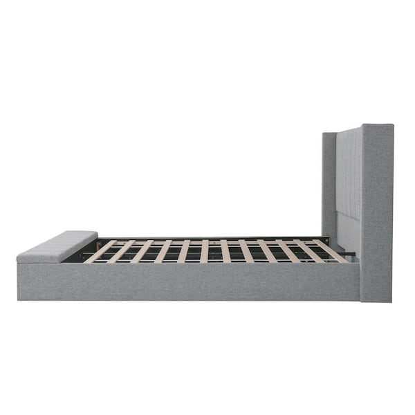 Gray Wood Frame Queen Platform Bed with Headboard, Upholstered and Storage for Bed Room