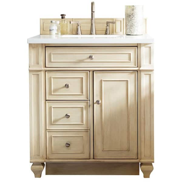 James Martin Vanities Bristol 30.0 in. W x 23.5 in. D x 34 in. H Bathroom Vanity in Vintage Vanilla with White Zeus Quartz Top