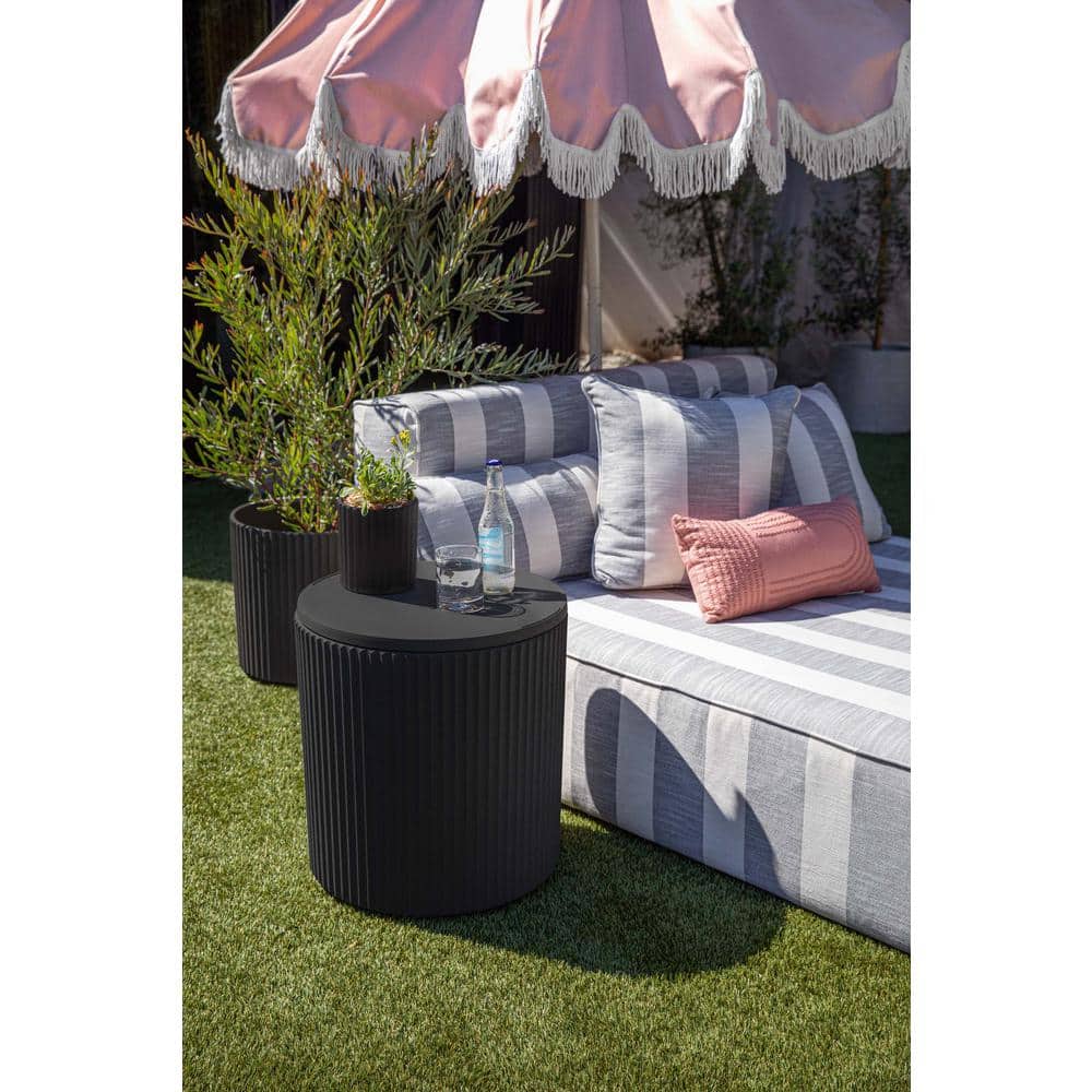 Veradek 21" Black Concrete-Plastic Drum Shape Accent Table