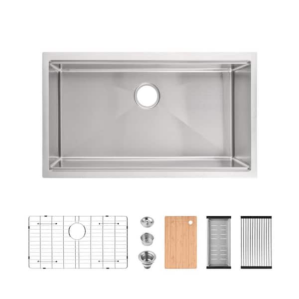 33 in. x 19 in. Drop-In Single Bowl Stainless Steel Workstation Kitchen Sink in Brushed with Accessories