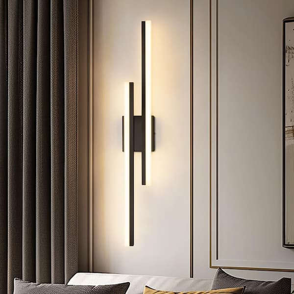 2-Light Contemporary Linear LED Wall Sconce with Black Metal Frame and Frosted Acrylic Shade, Easy-to-Install Wall Lamp