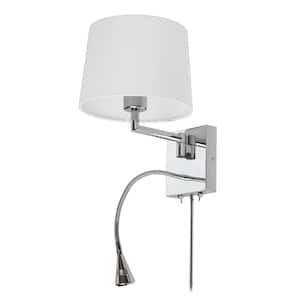 2-Lights Polished Chrome Swing Arm Wall Lamp with Fabric Shades