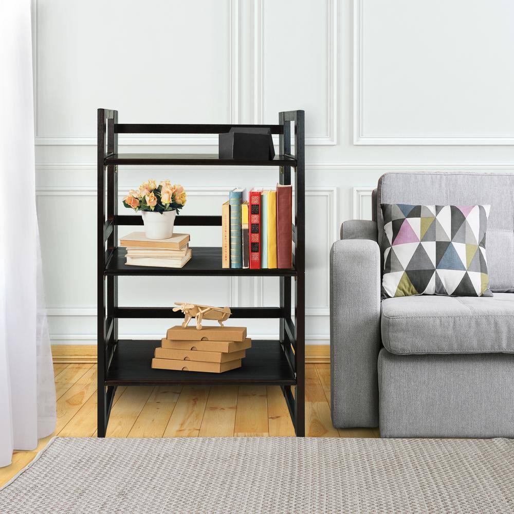 Mission Casual Espresso Solid Pine 3-Shelf Folding Bookcase
