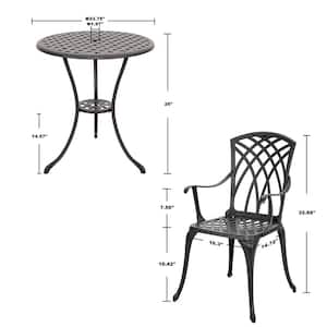 3-Piece Cast Aluminum Outdoor Bistro Set Patio Furniture Table Set in Black