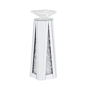 Clear Small Wood and Glass Candle Holder with Faux Crystal Inserts (Set of 2)