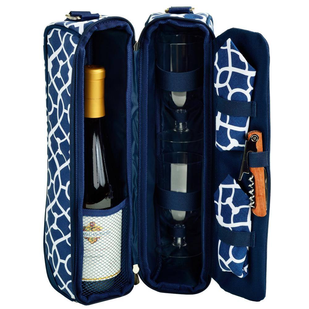 Trellis Blue Insulated Wine Tote with Glasses and Accessories