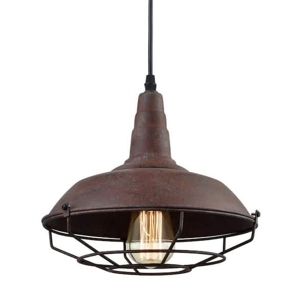 Industrial Farmhouse Metal Cage Pendant Light, Rust