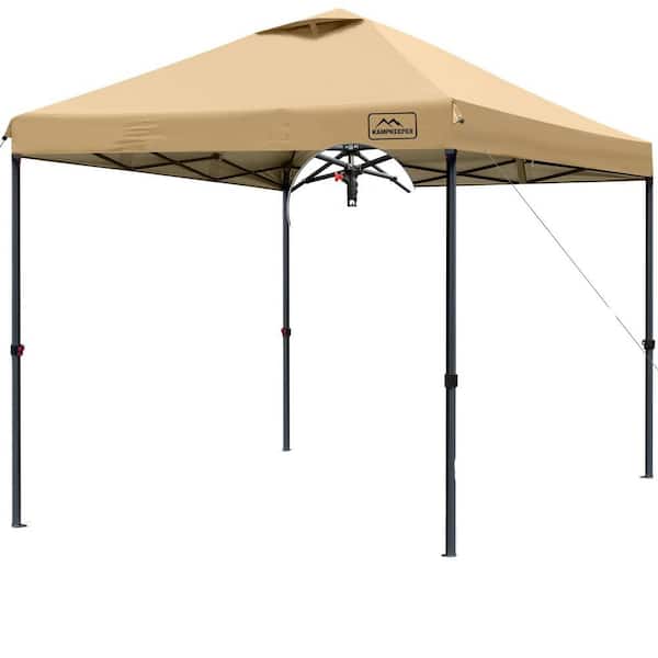 Zeus & Ruta 9.5 ft. x 9.5 ft. Kahaki Pop Up Canopy Tent Instant Portable with 3 Adjustable Heights Bonus 8 Stakes and 4 Ropes