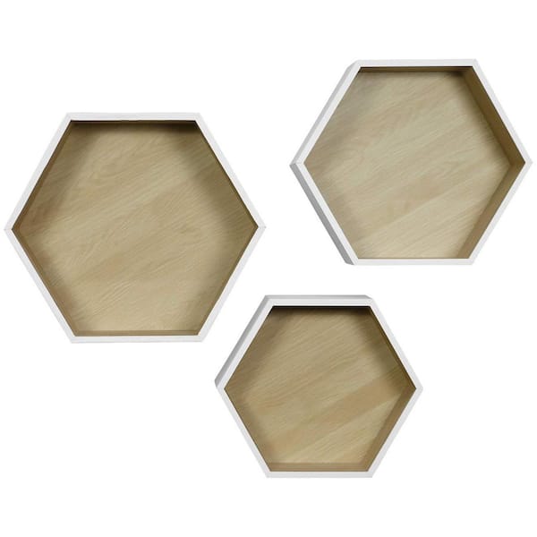 Sorbus Hexagon 12 in. x 14 in. White Decorative Wall Shelf for Home and More