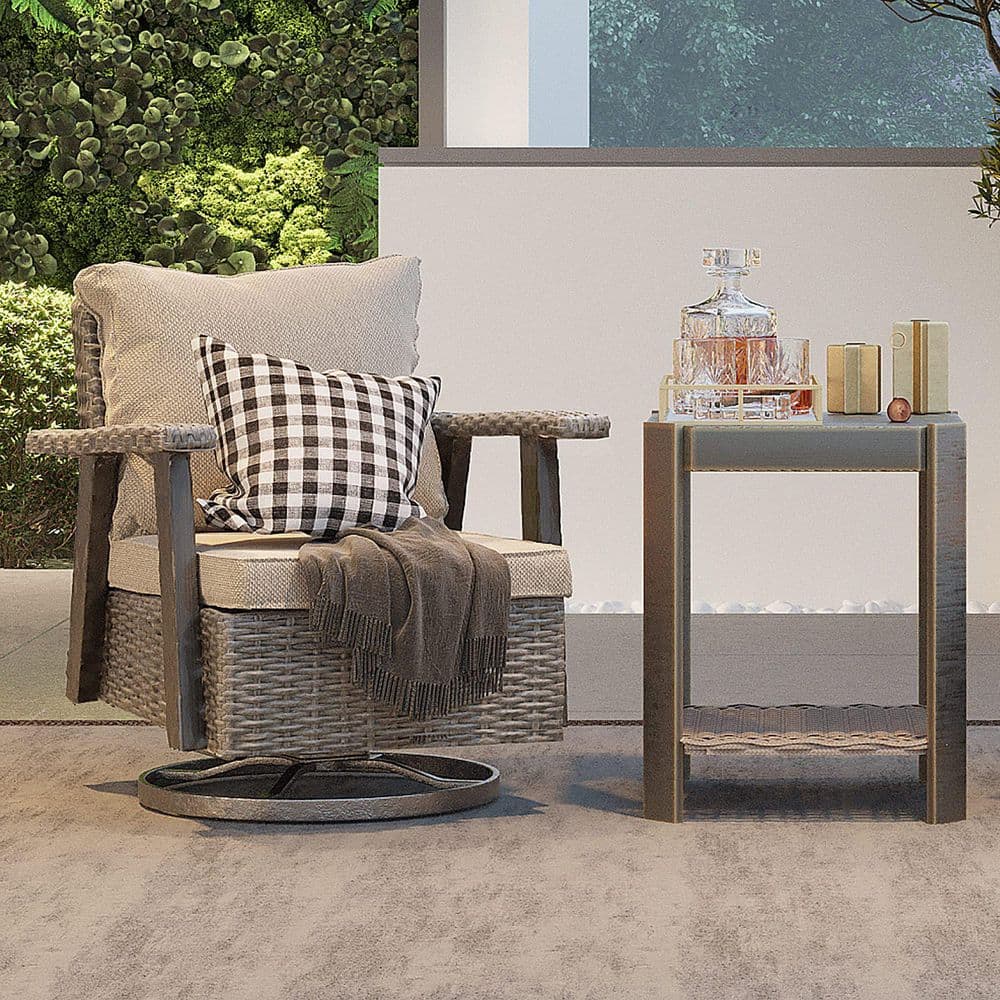 2-Piece Wicker Patio Swivel Outdoor Rocking Chair Set with Beige Cushions and Table price history on PriceWatchPro