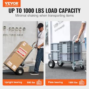 2-in-1 Aluminum Folding 1000 lbs. Capacity Hand Truck with Rubber Wheels Heavy-Duty Industrial Collapsible Cart