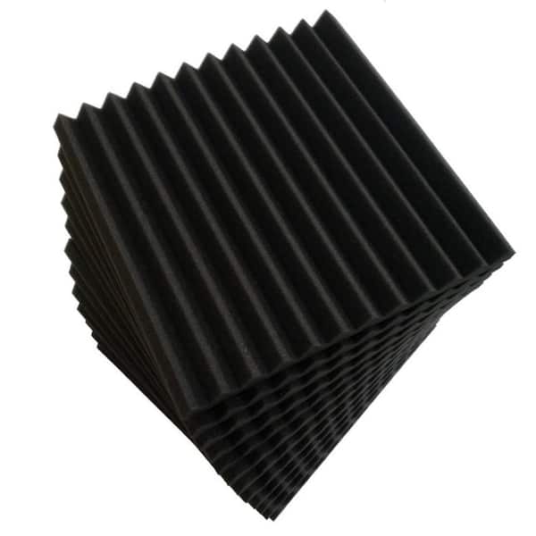 Wellco 2 in. x 12 in. x 12 in. Square Self-Adhesive Sound Absorbing Acoustic Foam Panels in Black (12-Pack)