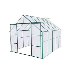 8 ft. x 10 ft. Double Door Aluminum Heavy Duty Walk-in Greenhouse for Outdoor Backyard in All Seasons, Green