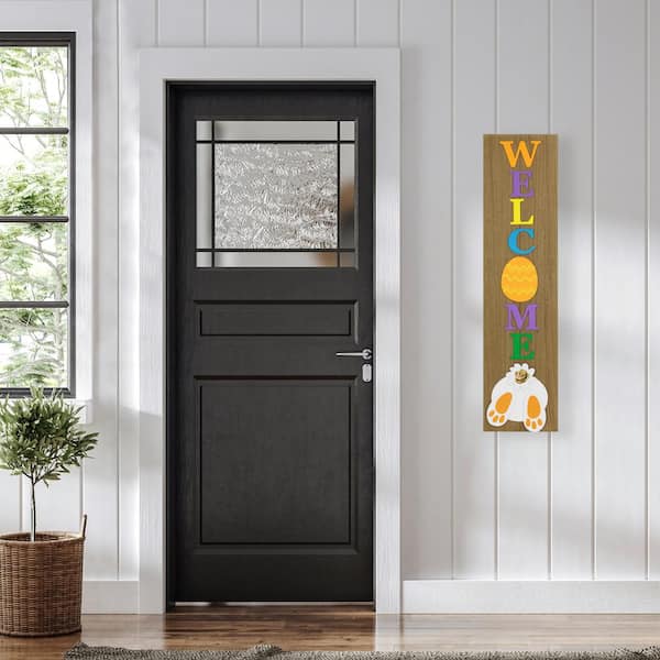 39.25 in. Welcome Wooden Easter Bunny Porch Board Sign Decoration