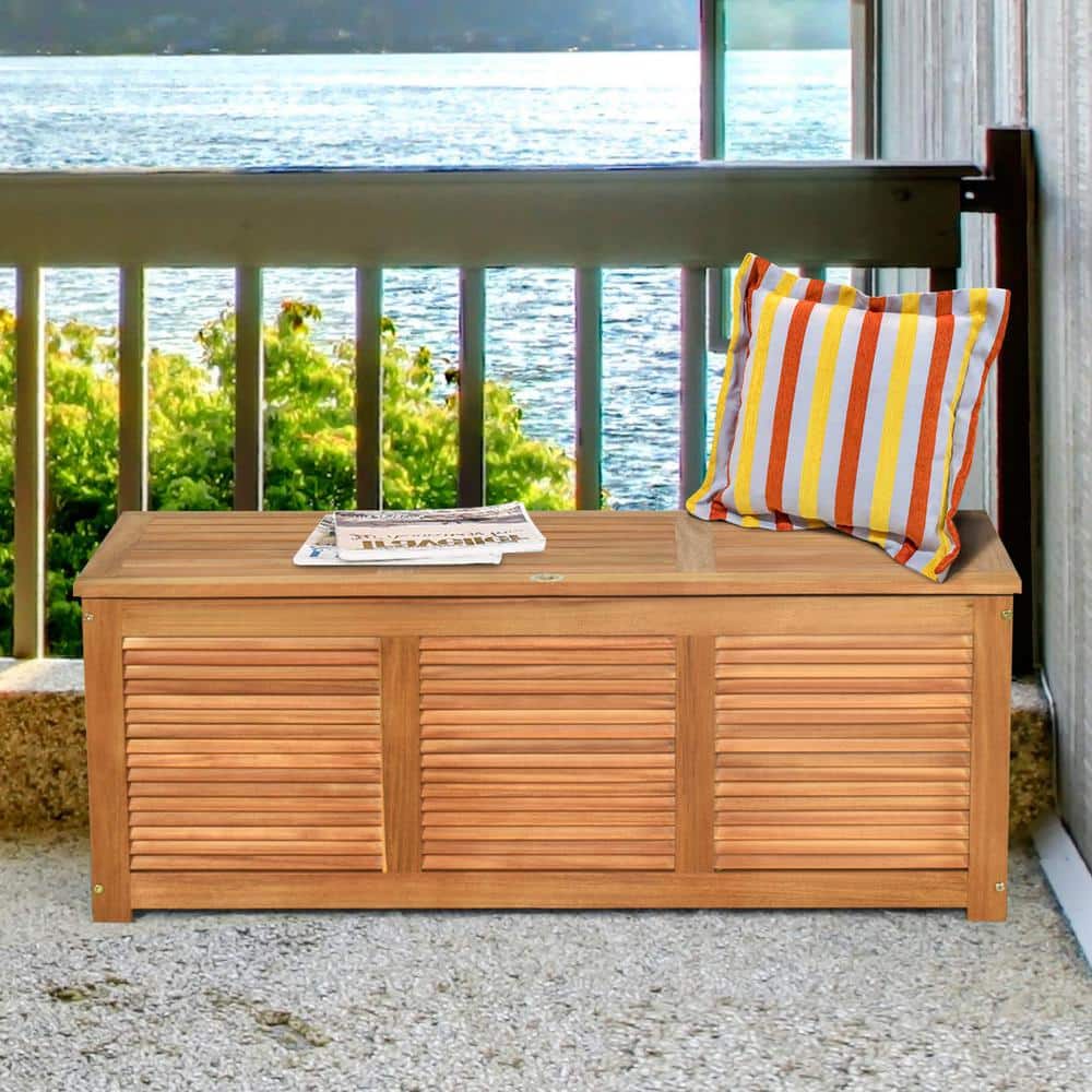 Natural Acacia Wood 47 Gallon Deck Storage Bench
