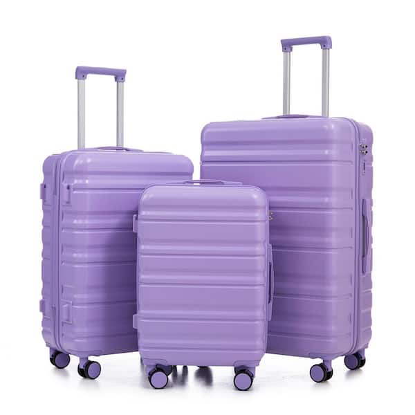 3-Piece Blue Purple ABS Hardside Spinner Luggage Set with Combination Lock and Vertical Stripe Design (20"+24"+28")