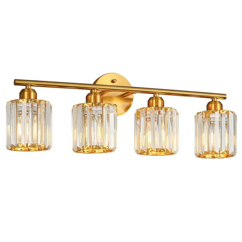 Home Lighting 25.98 in. 4-Light BrushedGold Vertical Bathroom Crystal Vanity Light Over Mirror for Dressing Table Sink price history on PriceWatchPro