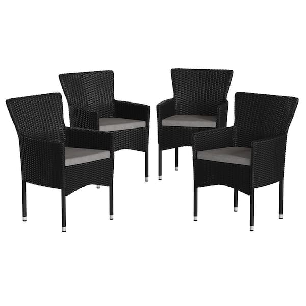 Carnegy Avenue Black Wicker/Rattan Outdoor Lounge Chair in Gray Set of 4