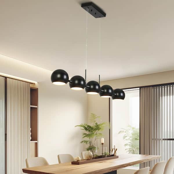 Hosodani 5-Light Dimmable Integrated LED Matte Black Linear Chandelier for Kitchen Island