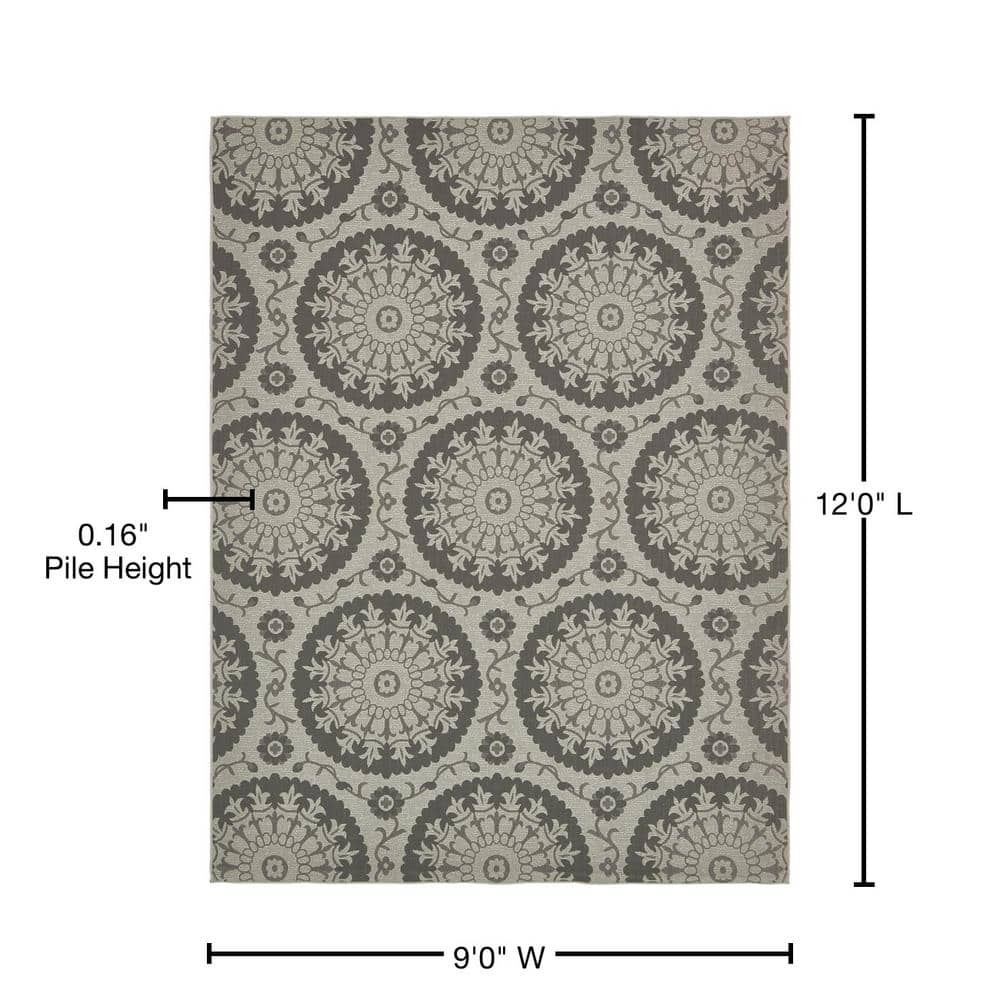 Gray Abstract Easy-Care Synthetic Outdoor Rug 9' x 12'