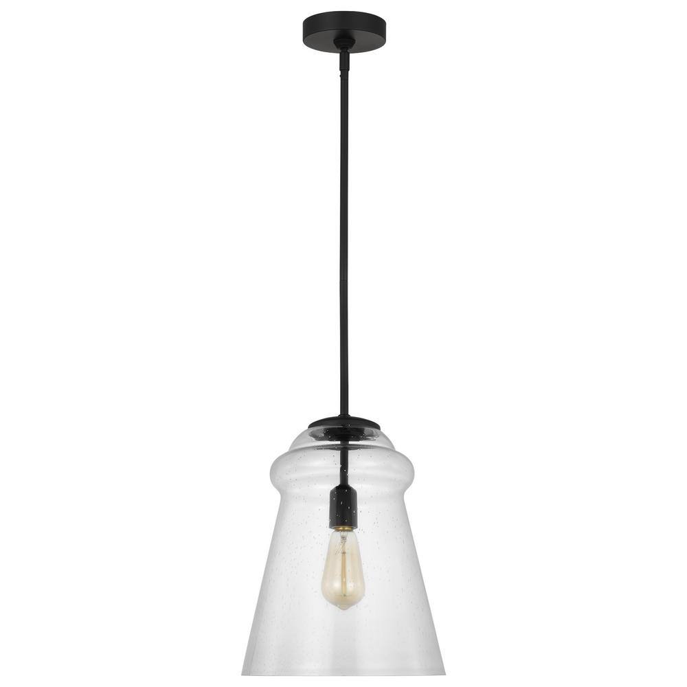 Midnight Black Seeded Glass Bell Pendant Light