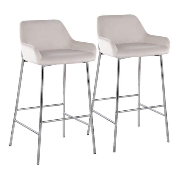 Lumisource Daniella 38 in. Fixed Height White Velvet and Chrome Bar Stool (Set of 2)