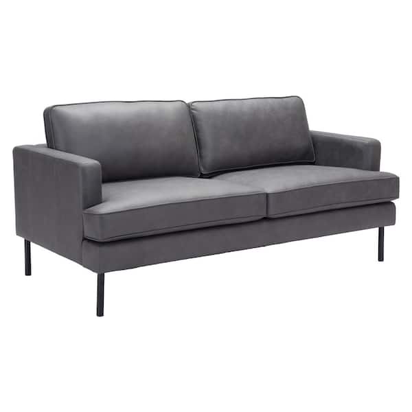 ZUO Decade 72 in. W Straight Arm Faux Leather modern 3 Seat Rectangle Sofa in Vintage Gray
