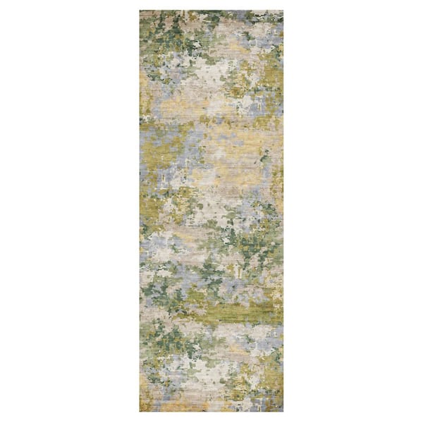 Gertmenian Crystal Print Kaori Green 2 ft. x 6 ft. Abstract Digitally Printed Polyester Runner Rug