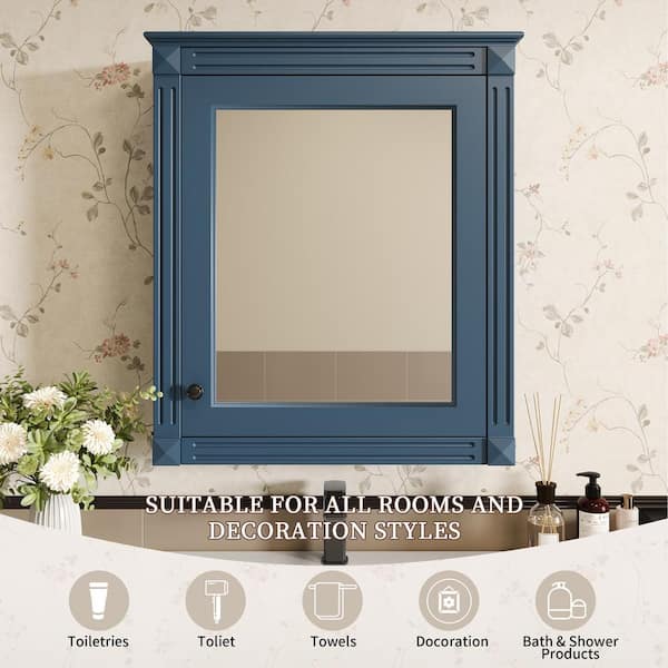 24.01 in. W x 27.76 in. H Rectangular Blue MDF Surface Mount Medicine Cabinet with Mirror