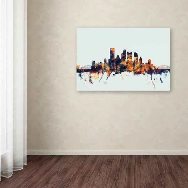 絵画 flk041215 Trademark Fine Art Pittsburgh PA Skyline Blue by Michael Tompsett