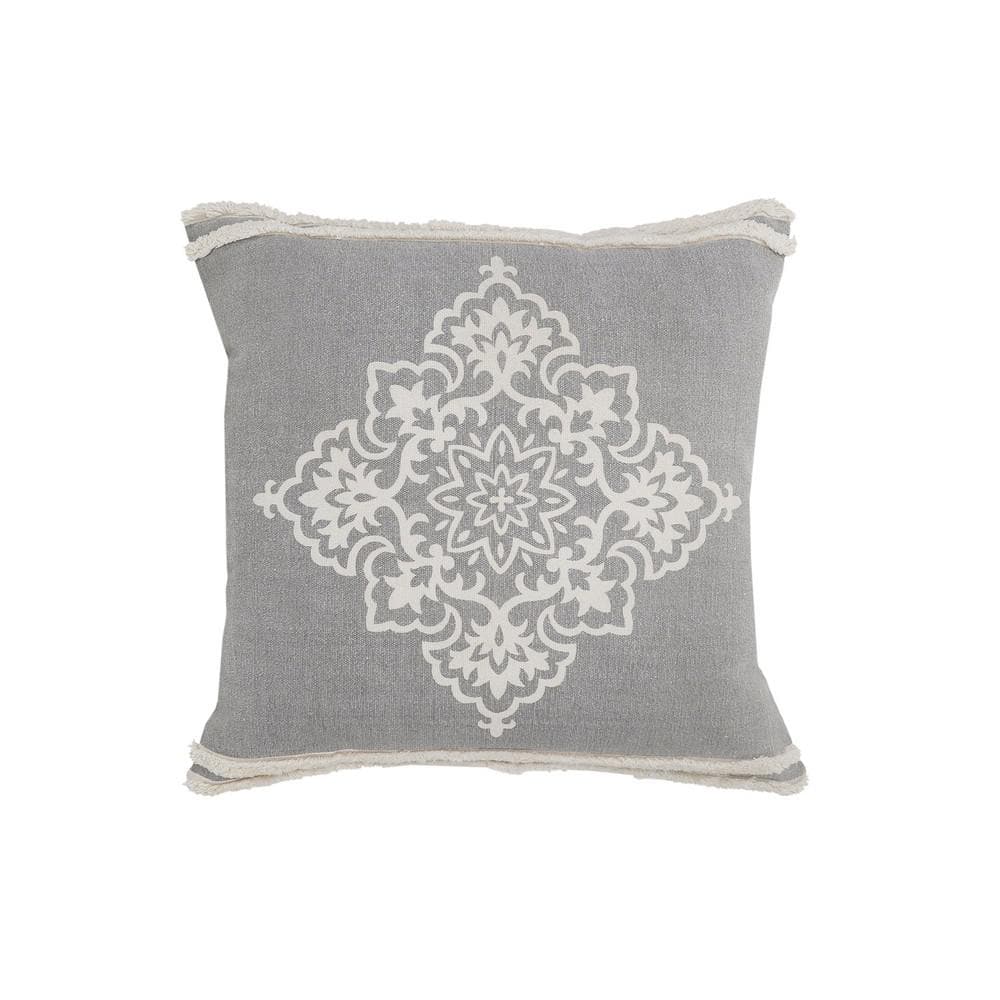 Mandala Dim Gray Medallion Tufted Border Poly-Fill 24 in. x 24 in. Indoor T