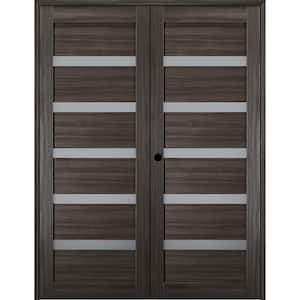 Leora 48 in. x 80 in. Right-Handed Active 5-Lite Frosted Glass Gray Oak Wood Composite Double Prehung French Door