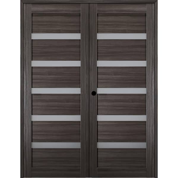 Belldinni Leora 48 in. x 80 in. Right-Handed Active 5-Lite Frosted Glass Gray Oak Wood Composite Double Prehung French Door