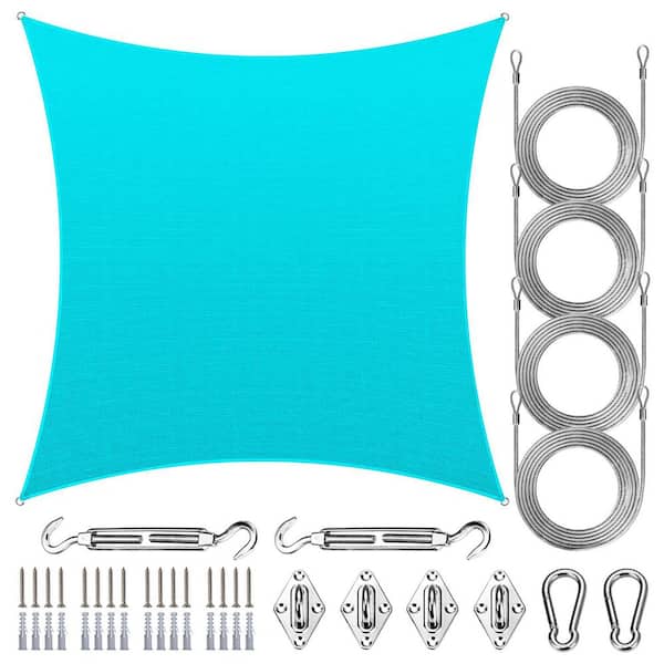16 ft. x 20 ft. Rectangle Sun Shade Sail with Hardware Kit and Rope-Turquoise