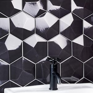 Bethlehem 3D Hexagon Dark Gray 5.9 in. x 6.96 in. Polished Ceramic Wall Tile (5.4 sq. ft./Case)