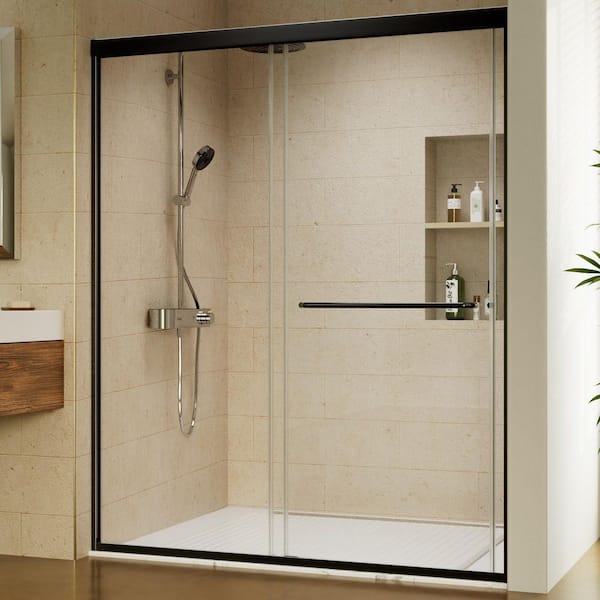 56-60 in. W x 72 in. H Sliding Framed Shower Door in Matte Black with 1/4 in. (6 mm) Tempered Clear Glass