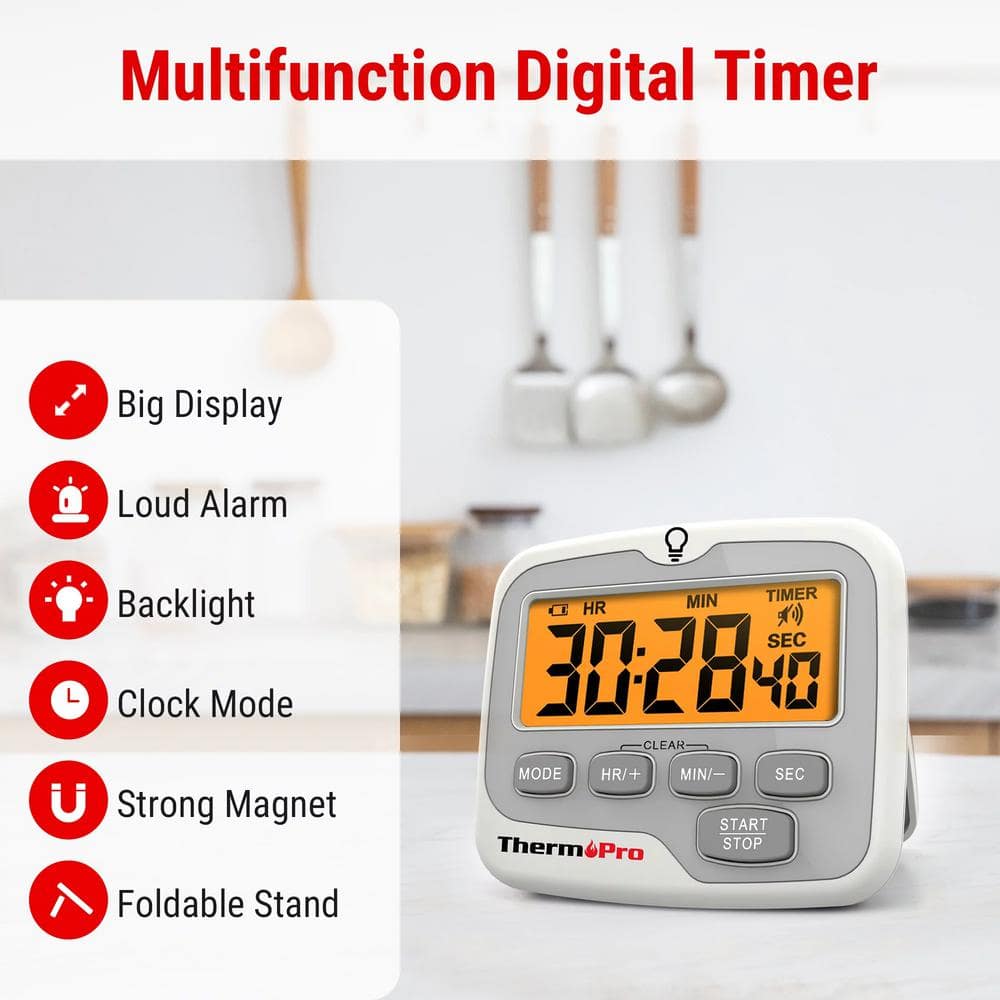 ThermoPro White Digital Kitchen Timer with LCD Backlight