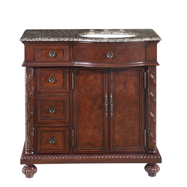 36 in. W x 22 in. D Vanity in English Chestnut with Granite Vanity Top in Baltic Brown with White Basin